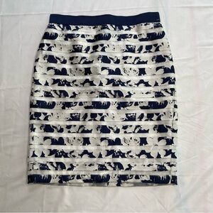 Ann Taylor Blue and White Pencil Skirt Knee-Length Work